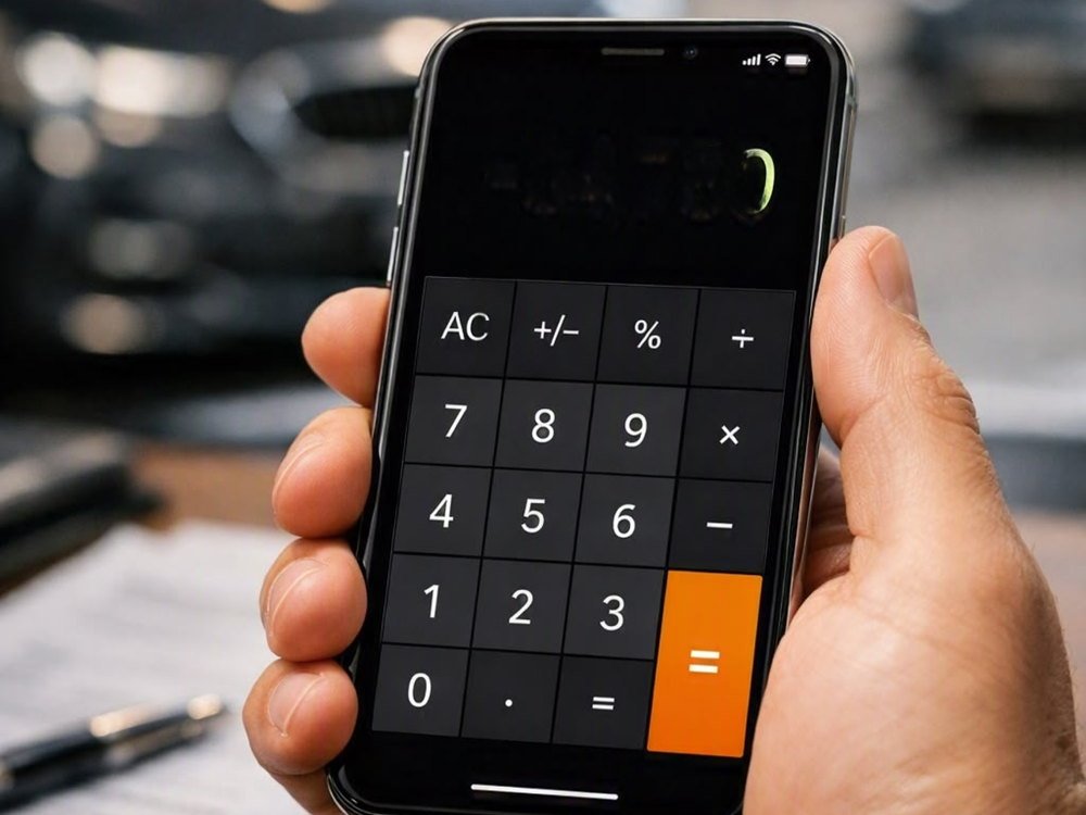 Wyliczanie ceny auta na telefonie podczas negocjacji u dealera